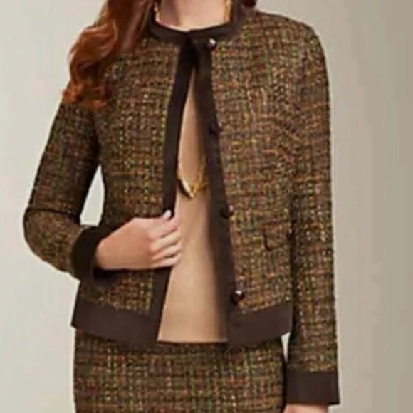 Talbots Jackets & Blazers - Talbots Tweed Blazer Velvet Trim Jacket Fully Lined Button Front Heritage Classy